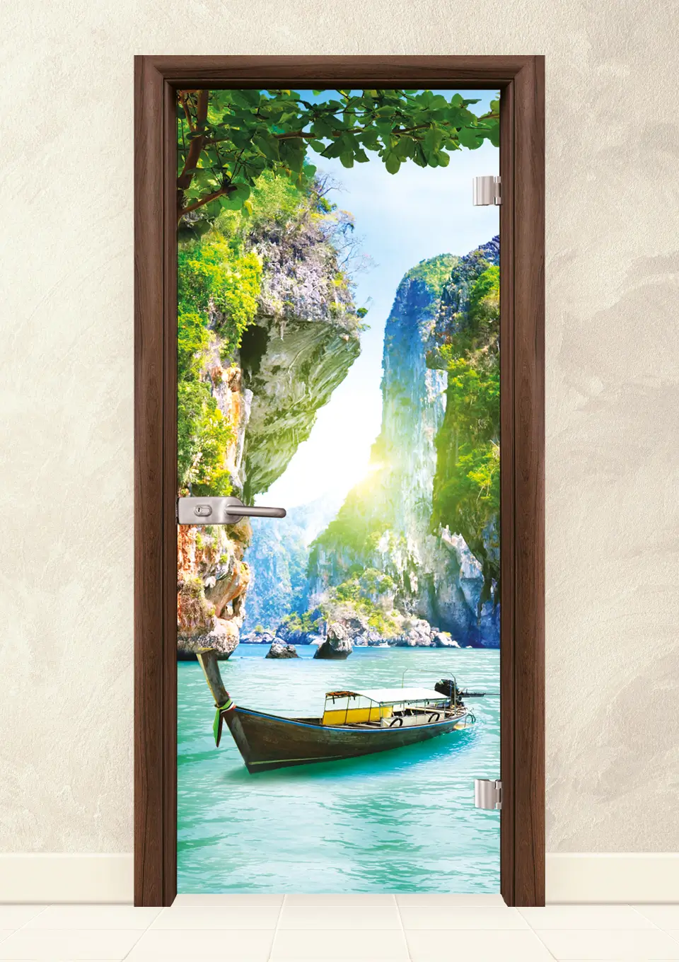 Стъклена интериорна врата серия Print G 13-15, Орех
