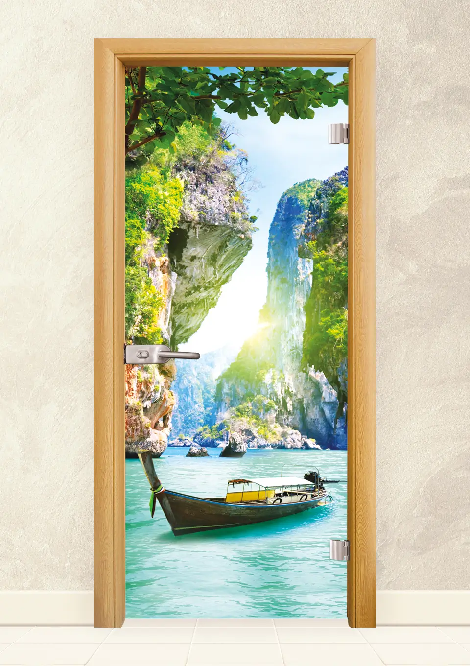 Стъклена интериорна врата серия Print G 13-15, Светъл дъб