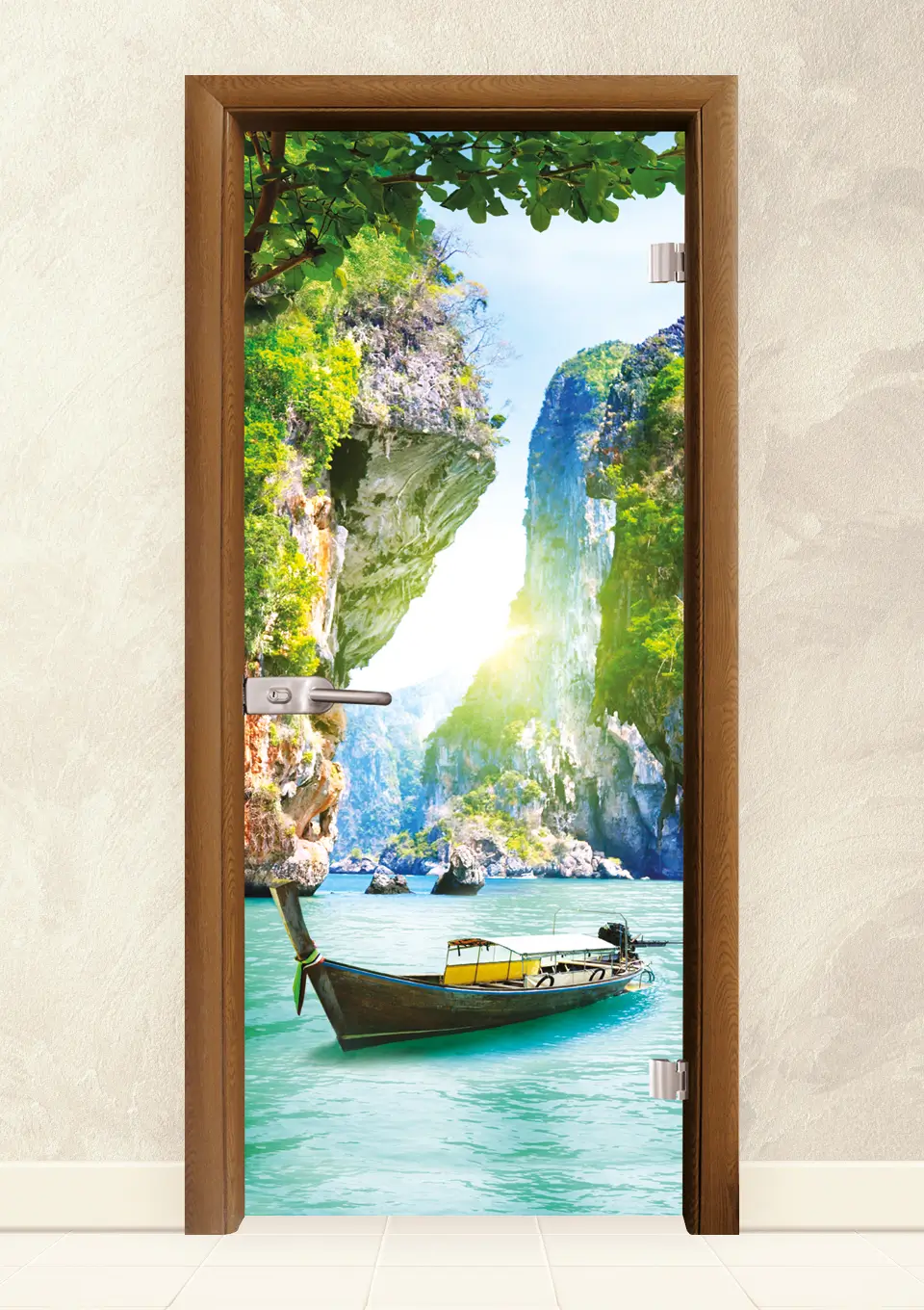Стъклена интериорна врата серия Print G 13-15, Златен дъб