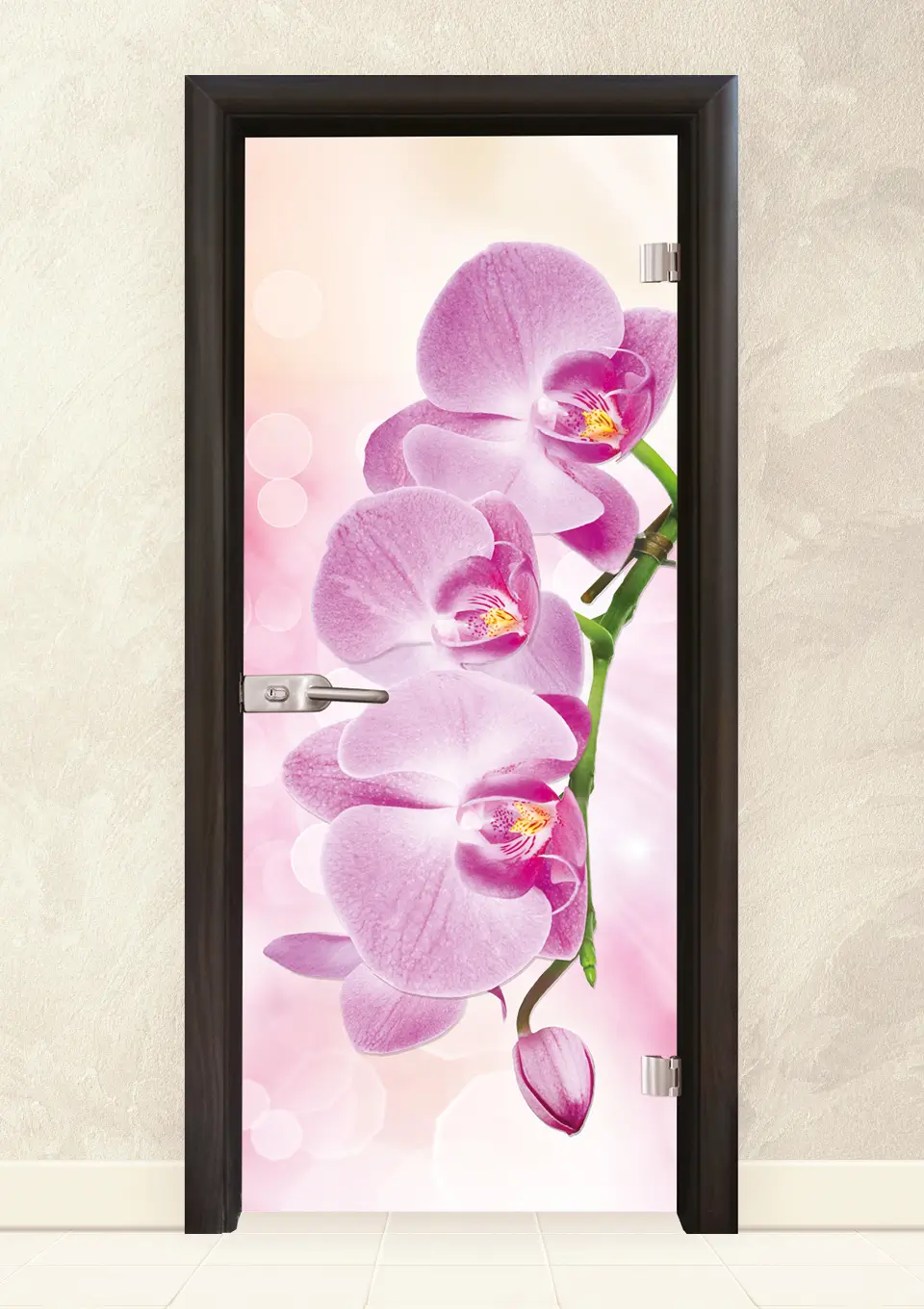 Стъклена интериорна врата серия Print G 13-3, розова орхидея, Венге